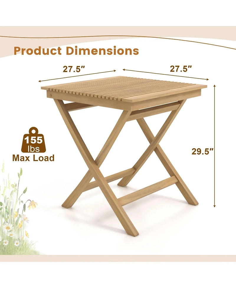 27.5 Inch Indonesia Teak Patio Bistro Table with Slatted Tabletop and Sturdy Wood Frame