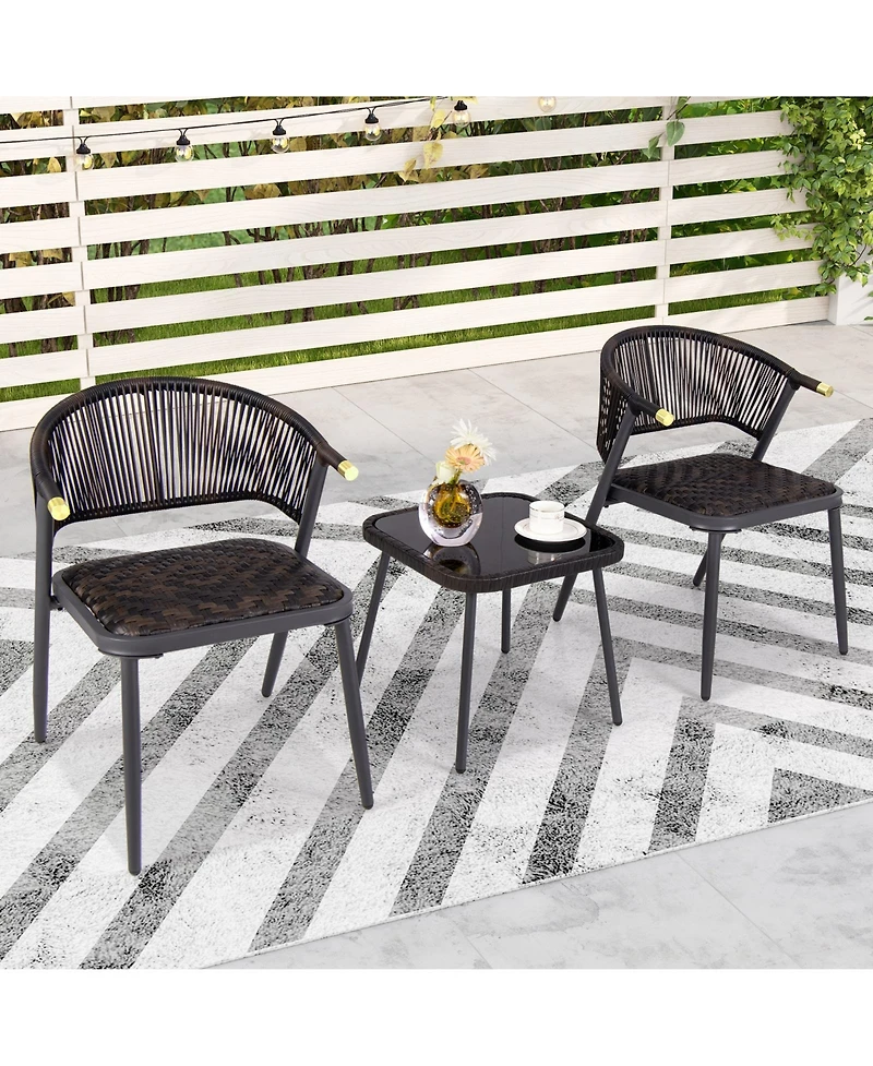 3 Pieces Patio Rattan Furniture Set for Backyard Poolside-Brown and Black