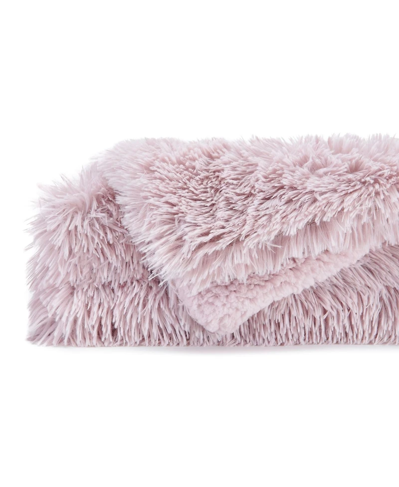Chanasya Premium Solid Faux Long Fur Throw Blanket - Soft, Fuzzy For Bed or Couch 60" x 70" Aubergine