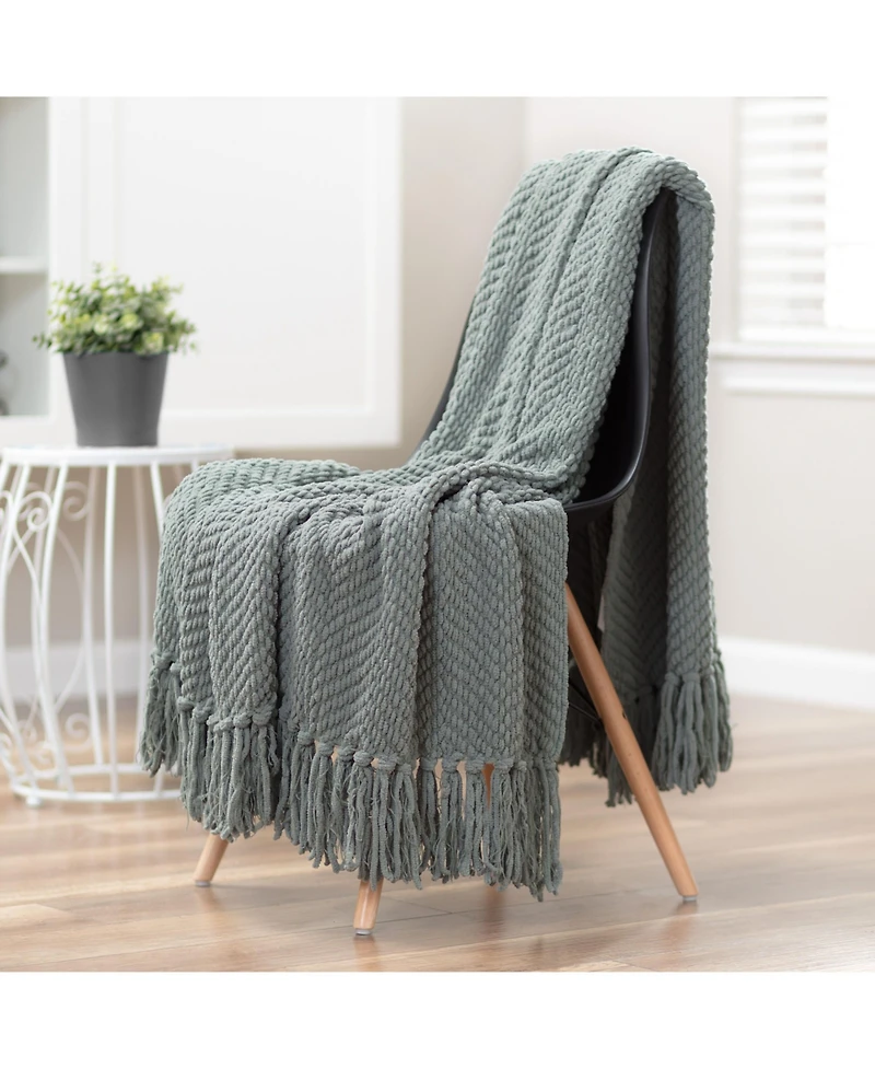 Chanasya Premium Textured Knit Throw Blanket with Tassels - Soft, Cozy for Couch, Bed, Living Room 50" x 65” Orange