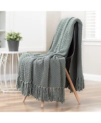Chanasya Premium Textured Knit Throw Blanket with Tassels - Soft, Cozy for Couch, Bed, Living Room 50" x 65” Orange