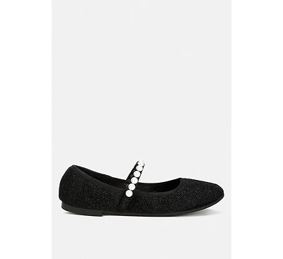 Corphee Pearl Strapped Glitter Ballerinas Women