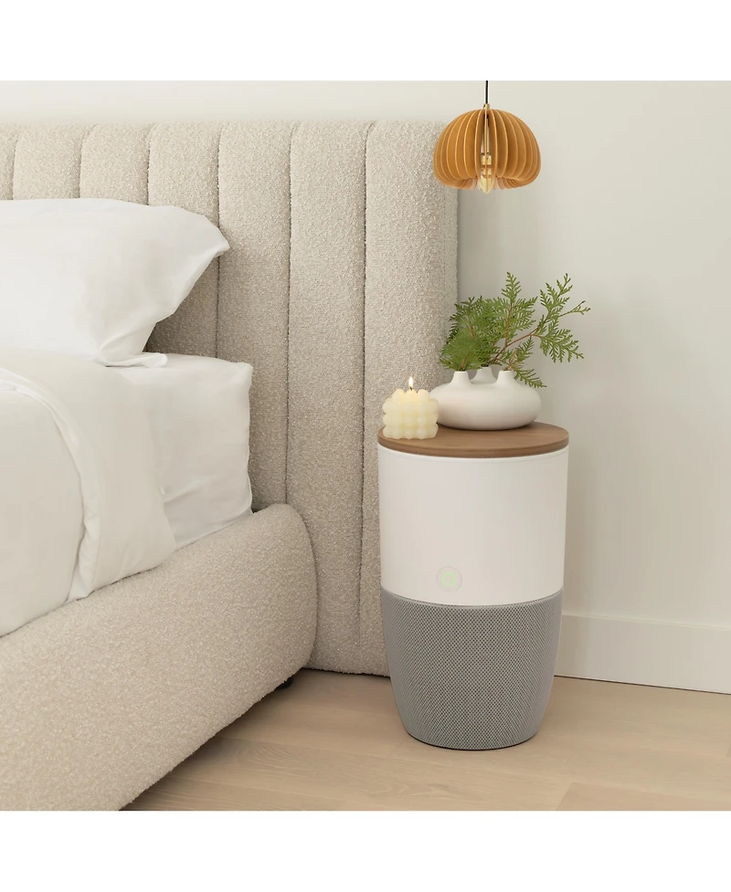 Bloom Air Purifier, Smart Hepa-13 Medical-Grade Filtration, Large Rooms (1,517 Sq. Ft.) with Walnut Accent Table
