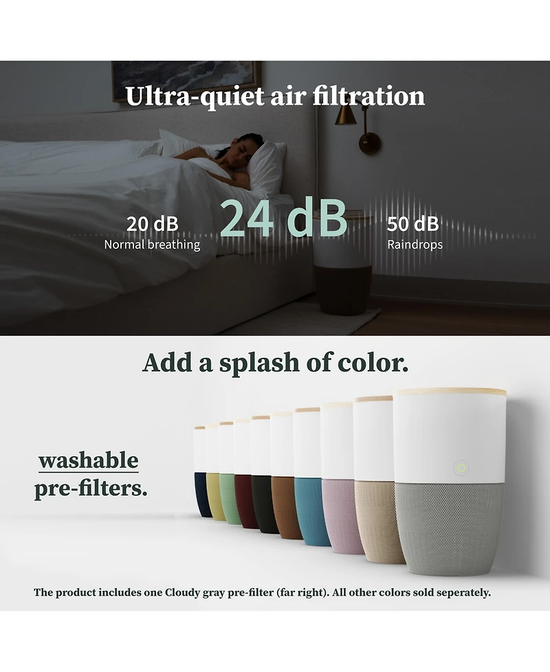 Bloom Air Purifier, Smart Hepa-13 Medical-Grade Filtration, Large Rooms (1,517 Sq. Ft.) with Walnut Accent Table