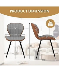 Set of 2 Armless Dining Chair Modern Accent Chairs with Curved Backrest