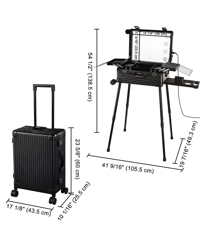 Byootique Rolling Makeup Case Inch Led Lighted Mirror Cosmetic Travel Trolley
