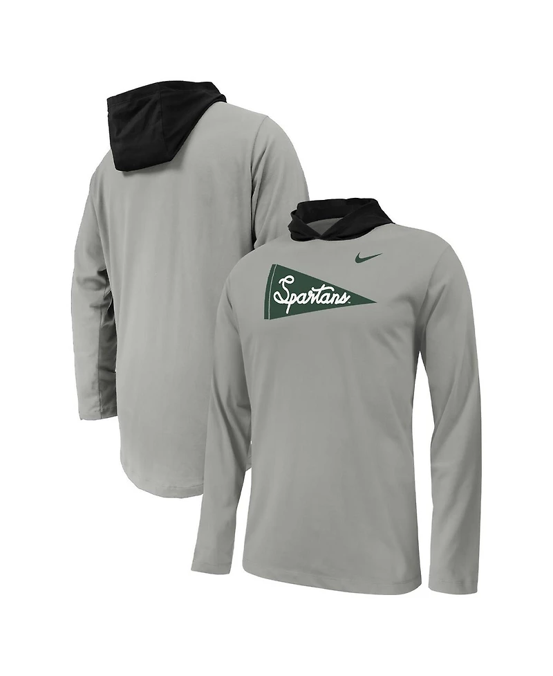 Nike Big Boys and Girls Gray Michigan State Spartans Sideline Performance Long Sleeve Hoodie T-Shirt
