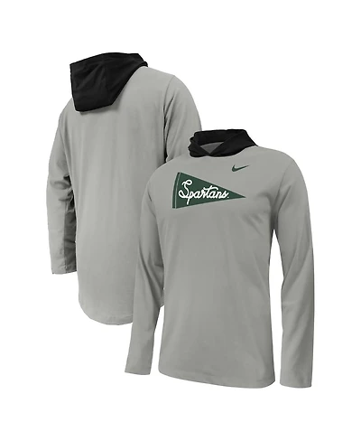 Nike Big Boys and Girls Gray Michigan State Spartans Sideline Performance Long Sleeve Hoodie T-Shirt