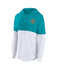 Fanatics Women's Aqua/White Miami Dolphins Backup Option Long Sleeve Hoodie T-Shirt