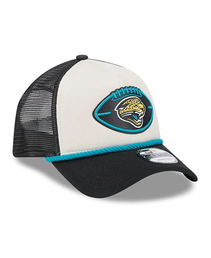 New Era Men's Stone/Black Jacksonville Jaguars 2024 Sideline Historic 9FORTY A-Frame Trucker Adjustable Hat