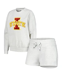 Gameday Couture Women's Ash Iowa State Cyclones Team Effort Pullover Sweatshirt Shorts Sleep Set