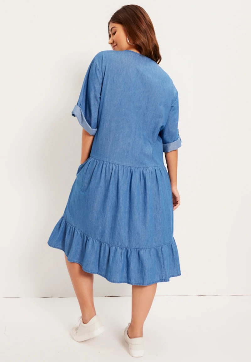 June + Vie Women's Ruffled Denim Dress