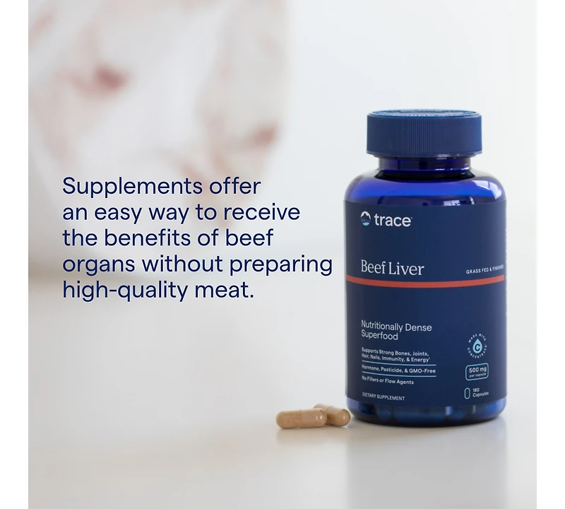 Trace Minerals Beef Liver, 500mg - Bone Health & Energy Support Supplement - Nutritional Supplement Aids Healthy Skin & Immunity