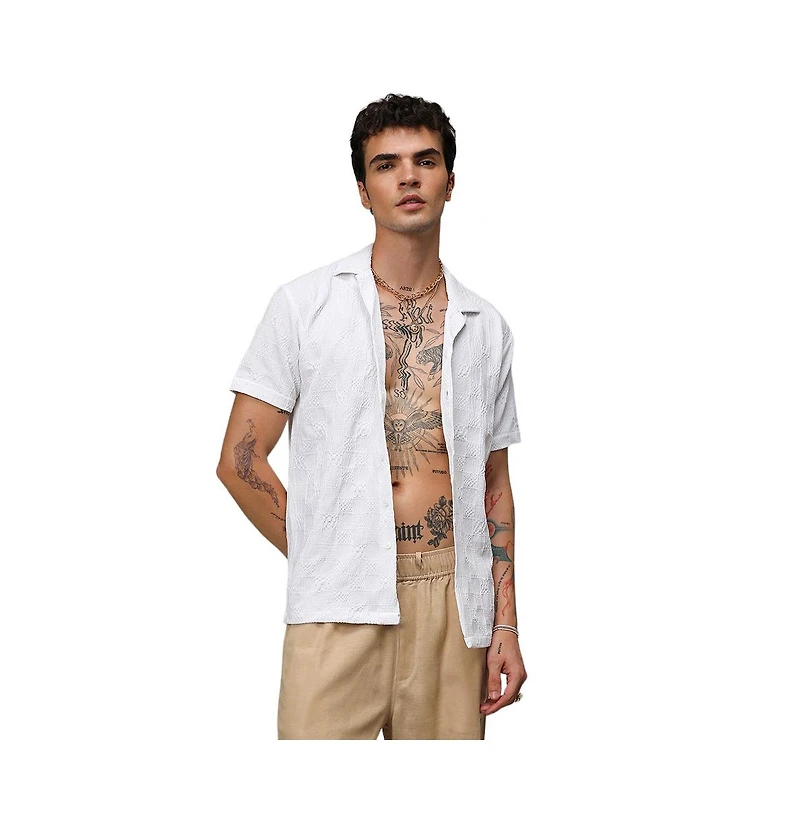 Men's Chalk White Creased-Check Shirt