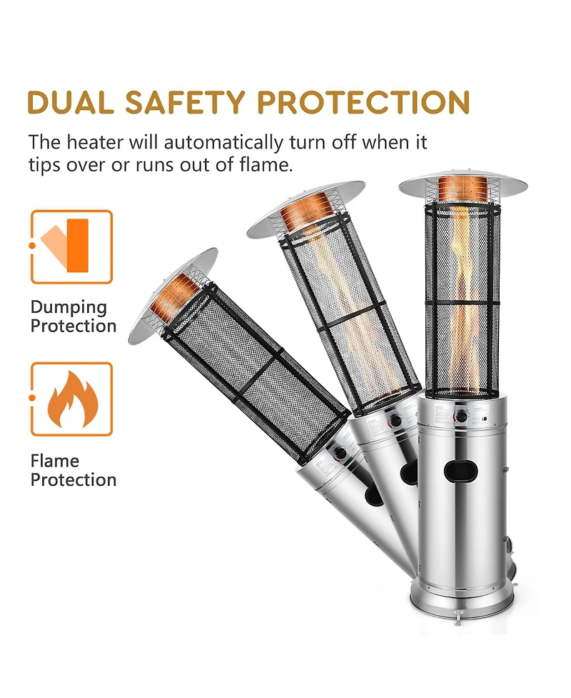 40000 Btu Patio Heaters Stainless Steel Round Propane Glass Tube Flame
