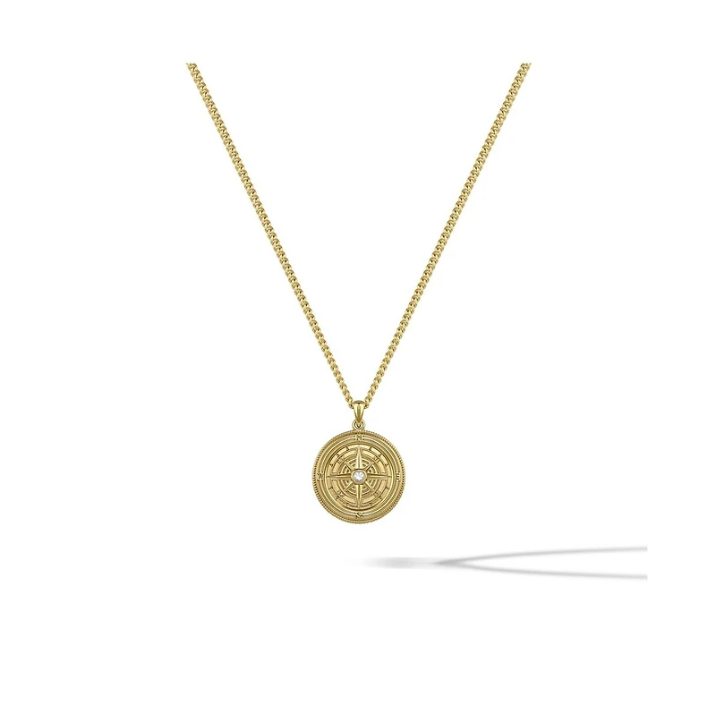 Vincero Men's Compass Pendant Necklace – Onyx in Rhodium-Plated Sterling Silver