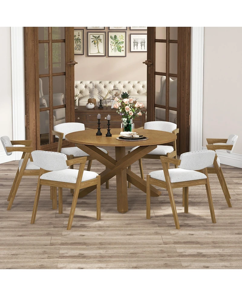 Sugift 47 Inches Round Dining Table with Solid Acacia Wood Legs
