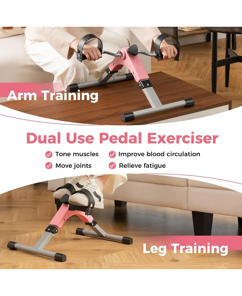Skonyon Under Desk Exercise Bike Pedal Exerciser with Lcd Display for Legs and Arms Workout-Pink