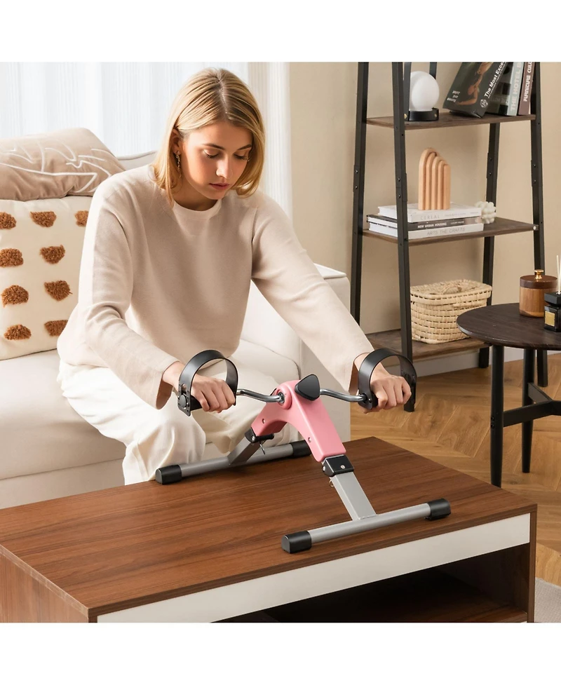 Skonyon Under Desk Exercise Bike Pedal Exerciser with Lcd Display for Legs and Arms Workout-Pink