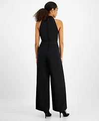 julia jordan Women's Belted Wide-Leg Halter Jumpsuit