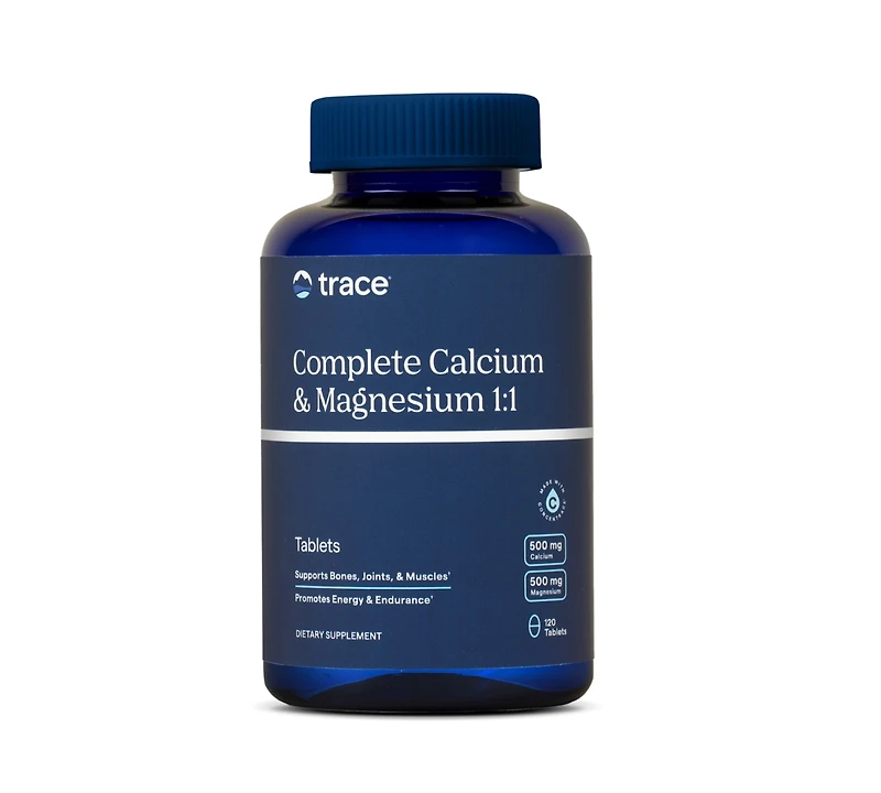 Trace Minerals Complete Calcium & Magnesium 1:1 | Powerful Bone, Energy, Heart, Muscle & Mood Support | Certified Vegetarian, Gluten Free | 120 Tablet