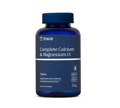 Trace Minerals Complete Calcium & Magnesium 1:1 | Powerful Bone, Energy, Heart, Muscle & Mood Support | Certified Vegetarian, Gluten Free | 120 Tablet