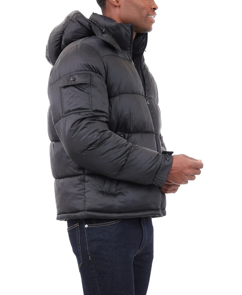 Michael Kors Men's Heavyweight Metallic Finish Hooded Puffer Jacket