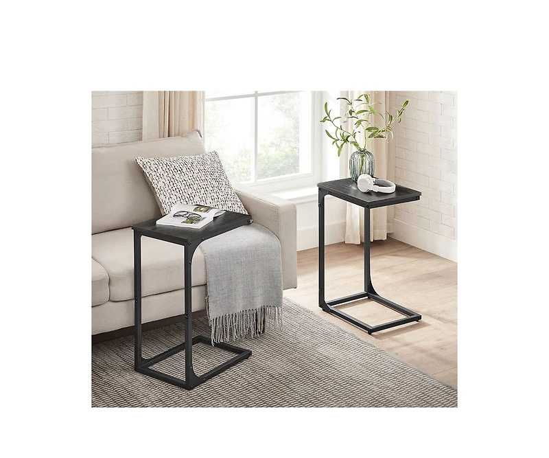 Set of 2 C-Shaped End Tables for Sofa or Bedside Use Compact Spaces