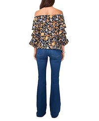 Vince Camuto Women's Floral Off-The-Shoulder Bubble 3/4-Sleeve Tie-Front Blouse