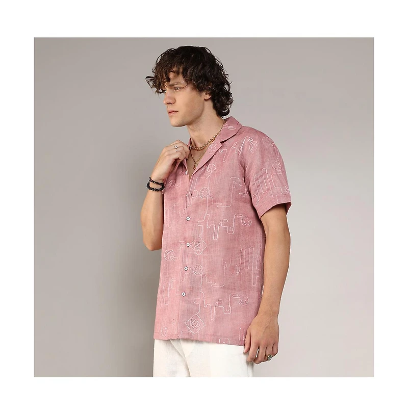 Men's Rouge Pink Embroidered Lined Shirt