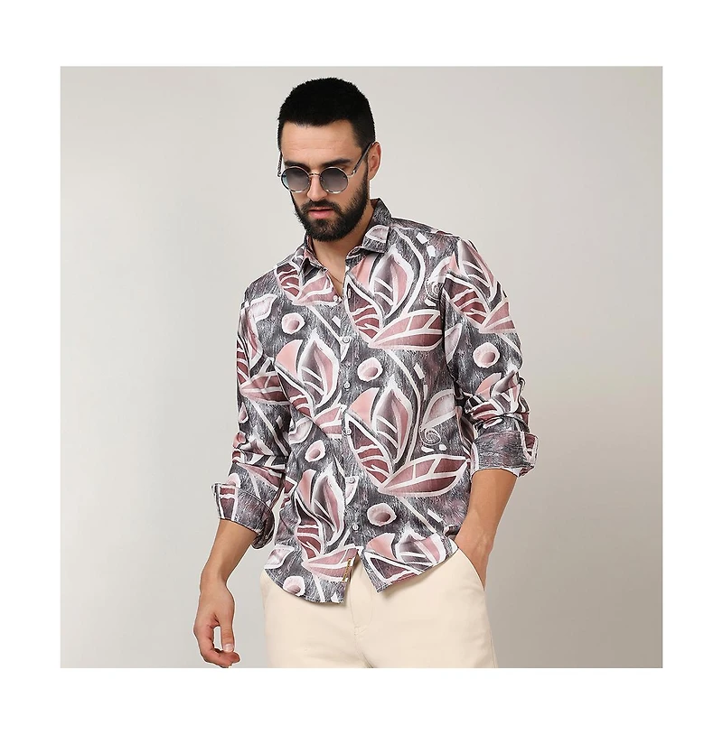 Men's Charcoal Grey & Mocha Brown Marble Foliage Shirt