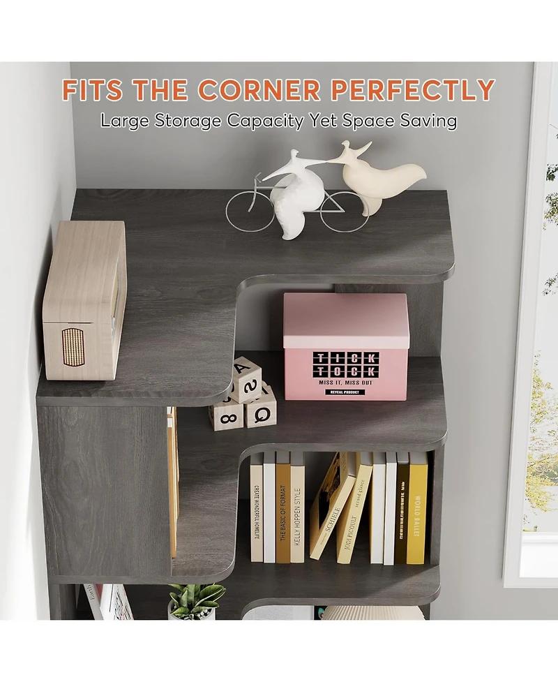 Tribesigns 6-Tier Corner Bookshelf, 64.9 Inch Tall Bookcase with Anti-Drop Panel, Industrial Freestanding Shelf Display Rack Storage Organizer