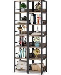 Tribesigns 6-Tier Corner Shelf Set of 2, 75 Inch Tall Narrow Bookshelf Storage Rack, Etagere Shelves Display Stand for Small Spaces, Rustic Open Bookc