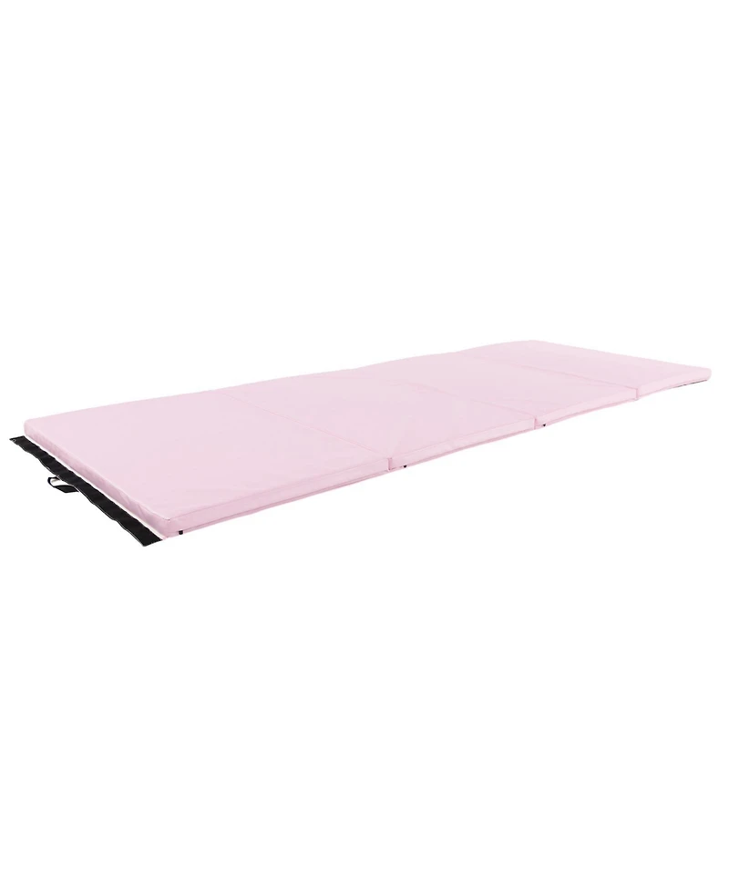 Skonyon 4-Panel Pu Leather Folding Exercise Mat with Carrying Handles-Pink