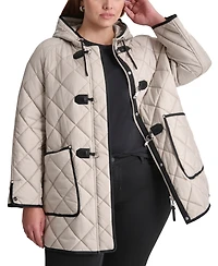 Dkny Plus Hooded Toggle-Front Quilted Coat