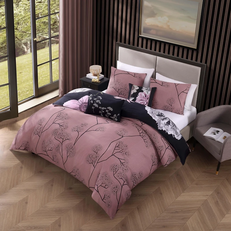 Bebejan Midnight Meadow Bedding 100% Cotton 5 Piece King Size Reversible Comforter Set