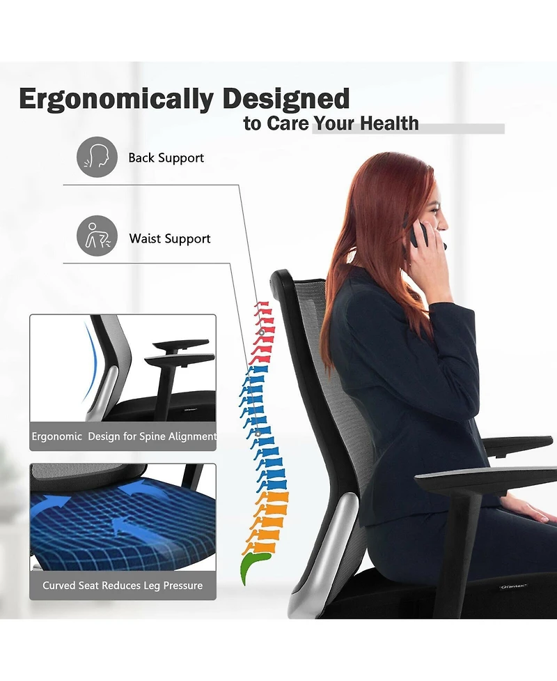 Ergonomic Mesh Office Chair with Adjustable Headrest, Lumbar Support and Armrests