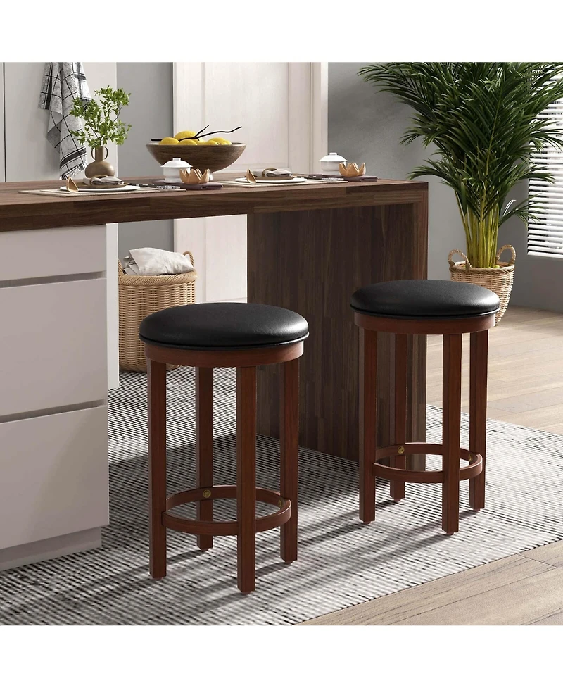 Bar Stools Set of 2 Counter Height with Round Seat & Footrest for Kitchen