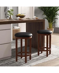 Bar Stools Set of 2 Counter Height with Round Seat & Footrest for Kitchen