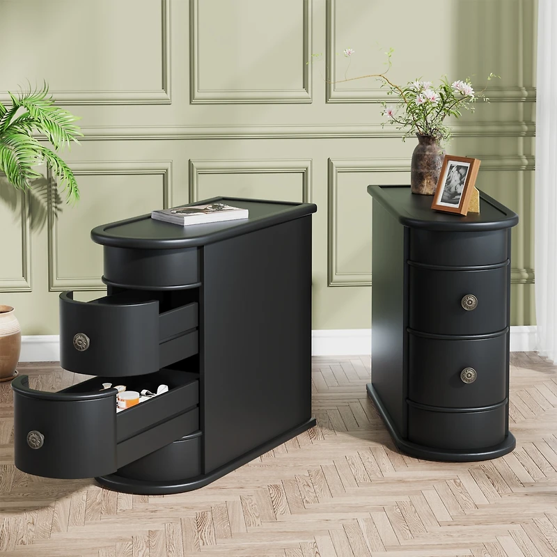 Tribesigns End Table Set of 2, No Assembly Required, Closed Back,Sofa Side with Storage, Slim Nightstand 2 Drawers