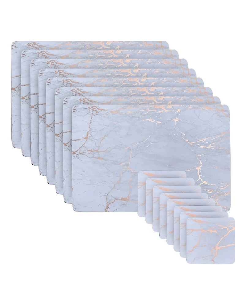 Dainty Home Marble Cork Table Set With 8 Foil Printed Marble Granite Designed Thick Cork Textured 12" x 18" Rectangular Placemats and 8 Square Coaster