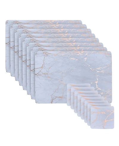 Dainty Home Marble Cork Table Set With 8 Foil Printed Marble Granite Designed Thick Cork Textured 12" x 18" Rectangular Placemats and 8 Square Coaster