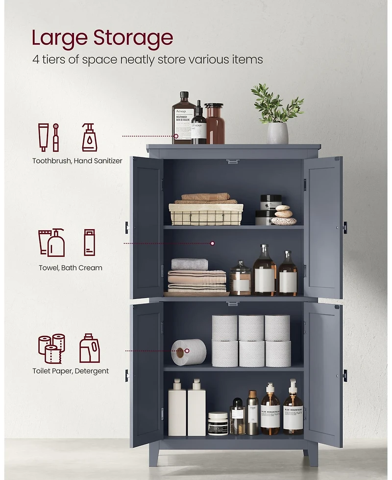 Bathroom Floor Cabinet with Adjustable Shelves for Towels and Toiletries