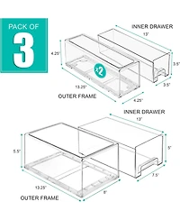 Sorbus 3 Piece (2 Small and 1 Large) Clear Stackable Pull-Out Drawers - Organization and Storage Containers for Kitchen, Pantry, Bathroom and More