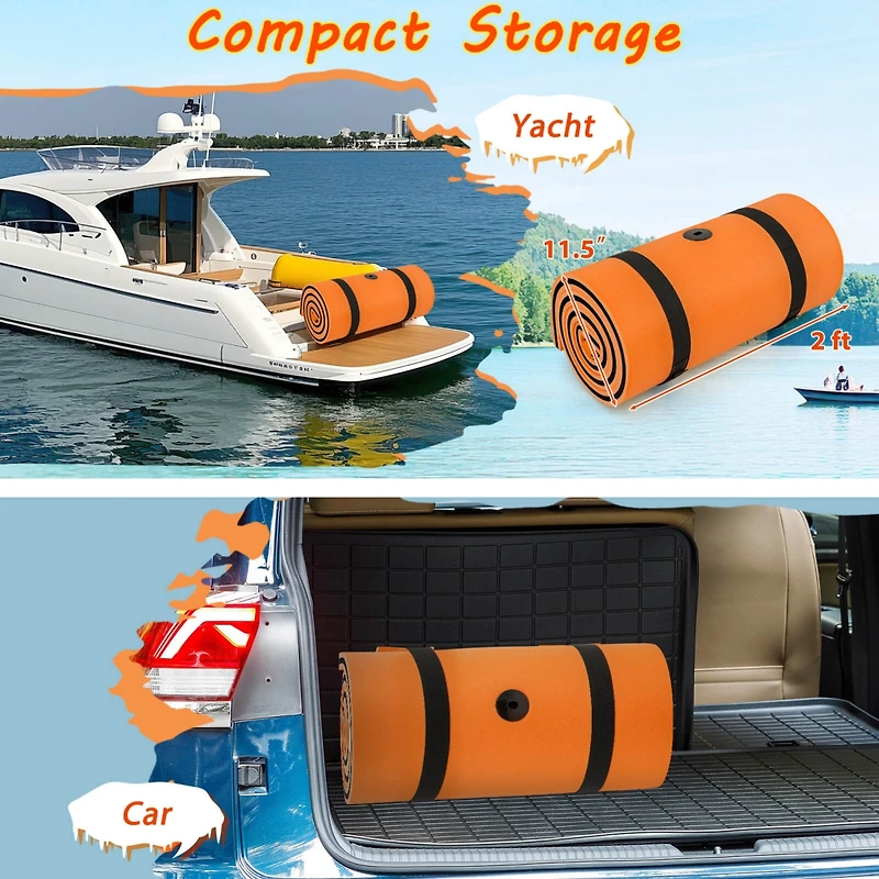 3-Layer Tear-Resistant Foam Floating Pad Island Water Sports Relaxing Orange