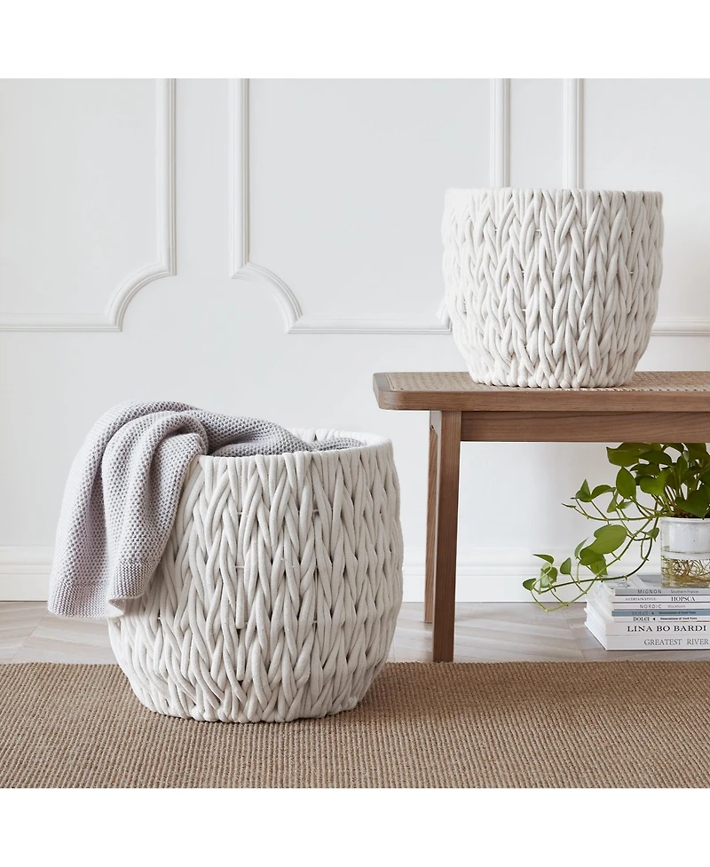 Home Outfitters S/2 V-Weave Round Baskets, White