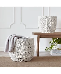 Home Outfitters S/2 V-Weave Round Baskets, White