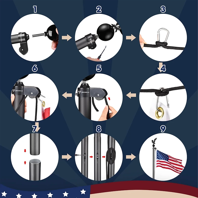 Yescom Bravery 20Ft Eagle Topper Sectional Flag Pole Kit Aluminum Outside Inground