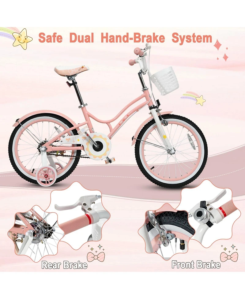 18 Inch Kid Bike 95% Pre-Assembled Girls Bicycle with Training Wheels & Basket