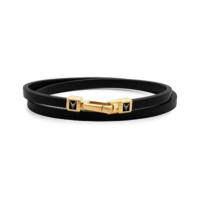 Vincero Men's The Hitch Black/Silver Double Wrap Leather Bracelet with Carabiner Clasp